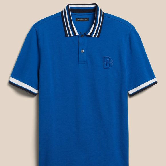 Banana Republic Striped Collar Pique Logo Polo
